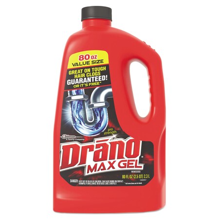 DRANO Max Gel Clog Remover, Bleach Scent, 80 oz Bottle, PK6 694772